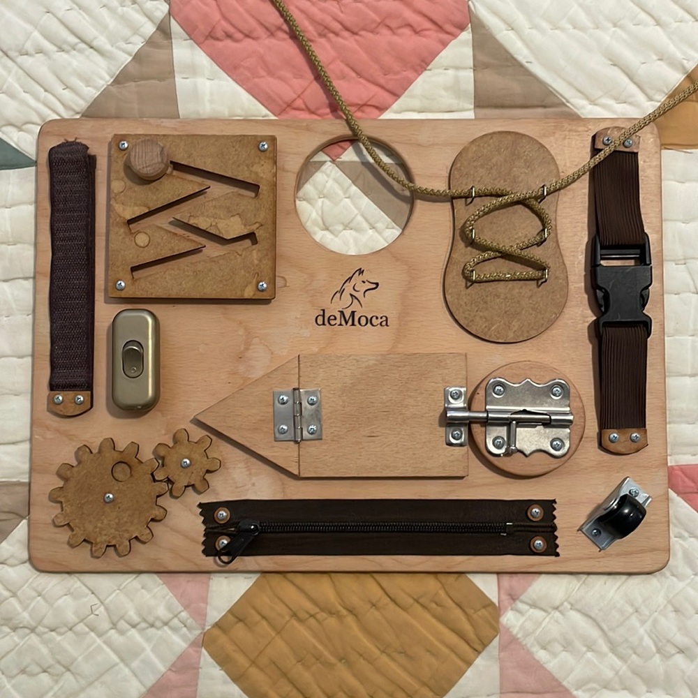 deMoca Montessori Busy Board for Toddlers - Wooden Sensory Toy